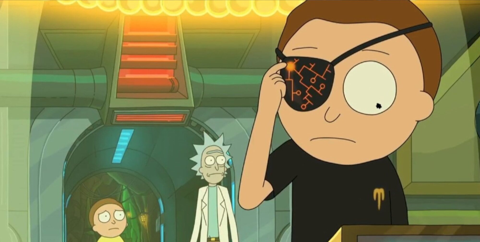 Morty malvado con su clásico parche en 'Rick y Morty'