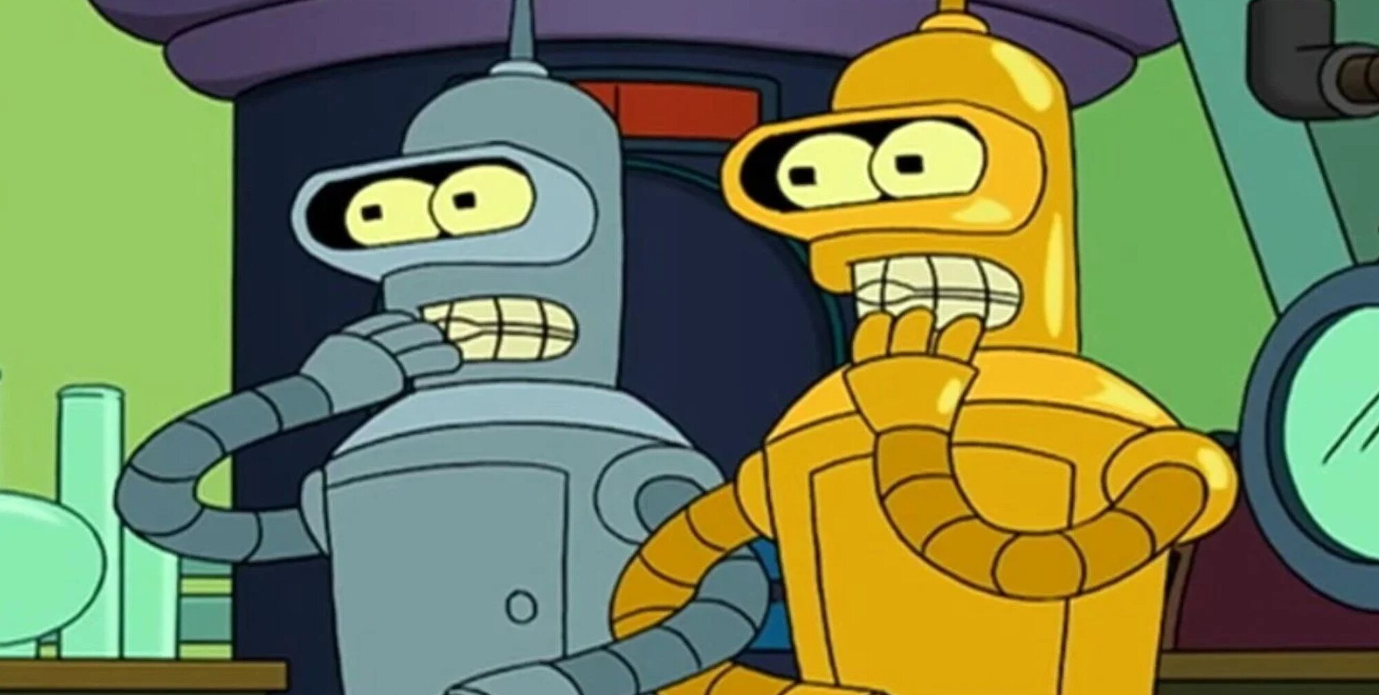 Bender con su doble en 'Futurama'