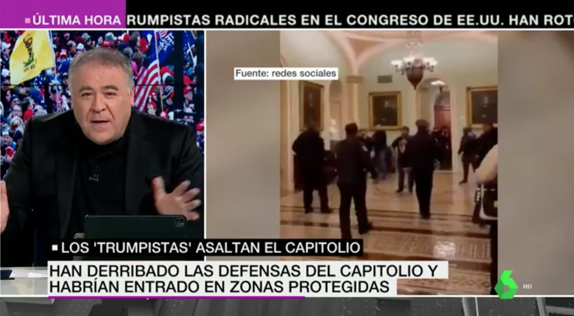 Ferreras en el especial de 'Al rojo vivo' sobre el asalto al Capitolio