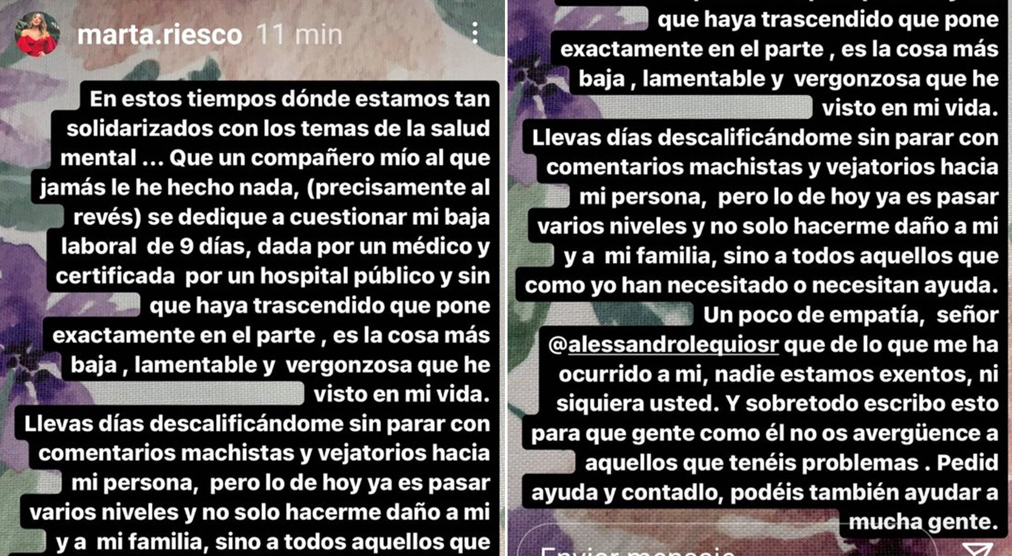 La respuesta de Marta Riesco a Alessandro Lequio en su cuenta de Instagram