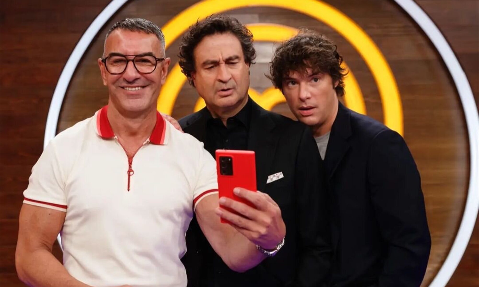 Abel Arana, con Pepe Rodríguez y Jordi Cruz en el plató de 'MasterChef'