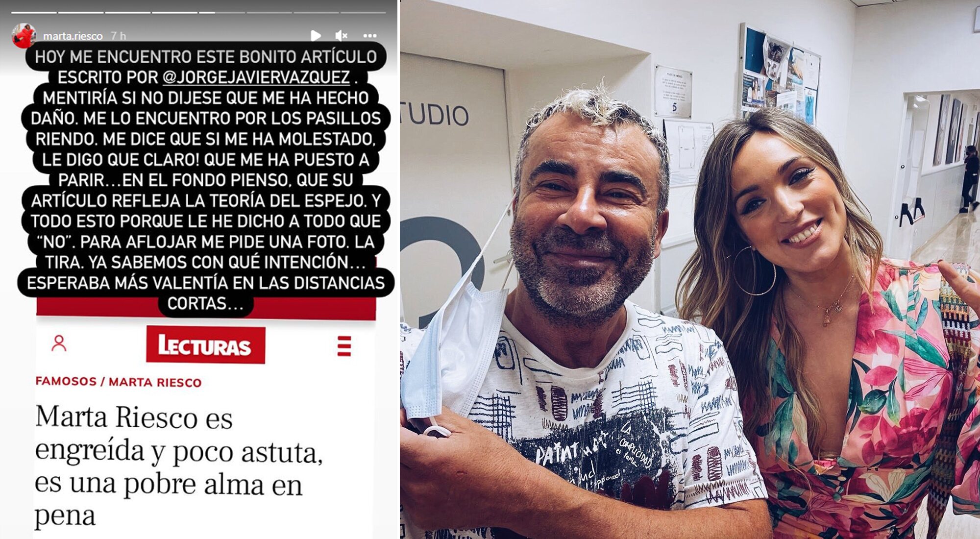 La réplica de Marta Riesco a las críticas de Jorge Javier y la imagen de ambos publicada por el presentador