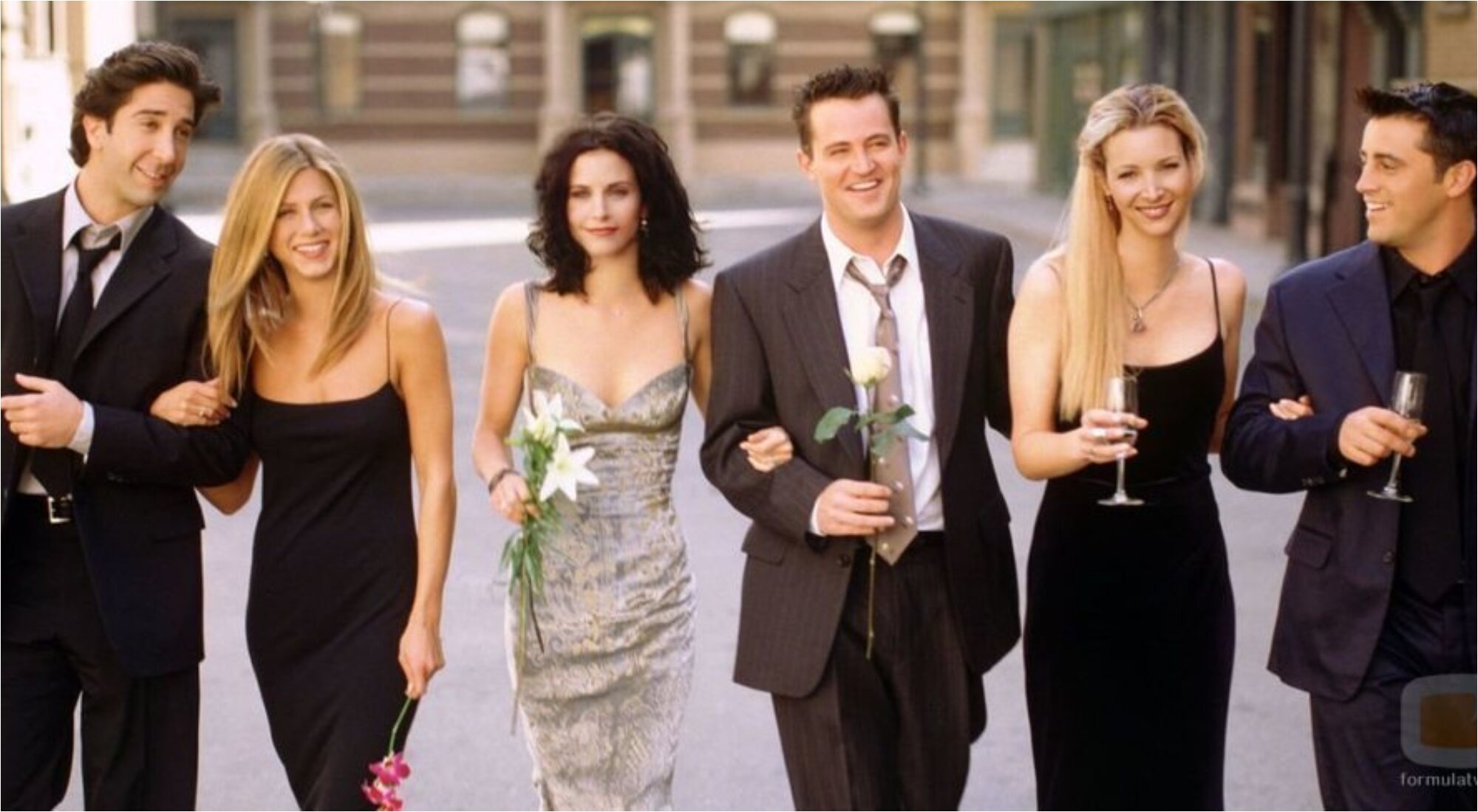David Schwimmer, Jennifer Aniston, Courteney Cox, Matthew Perry, Lisa Kudrow y Matt LeBlanc en 'Friends'