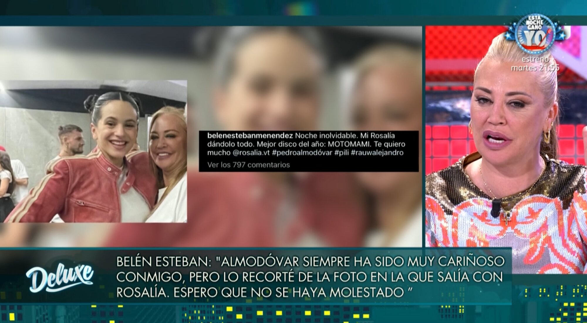 Belén Esteban aclara la polémica por la foto con Rosalía y Pedro Almodóvar en &#39;Deluxe&#39;
