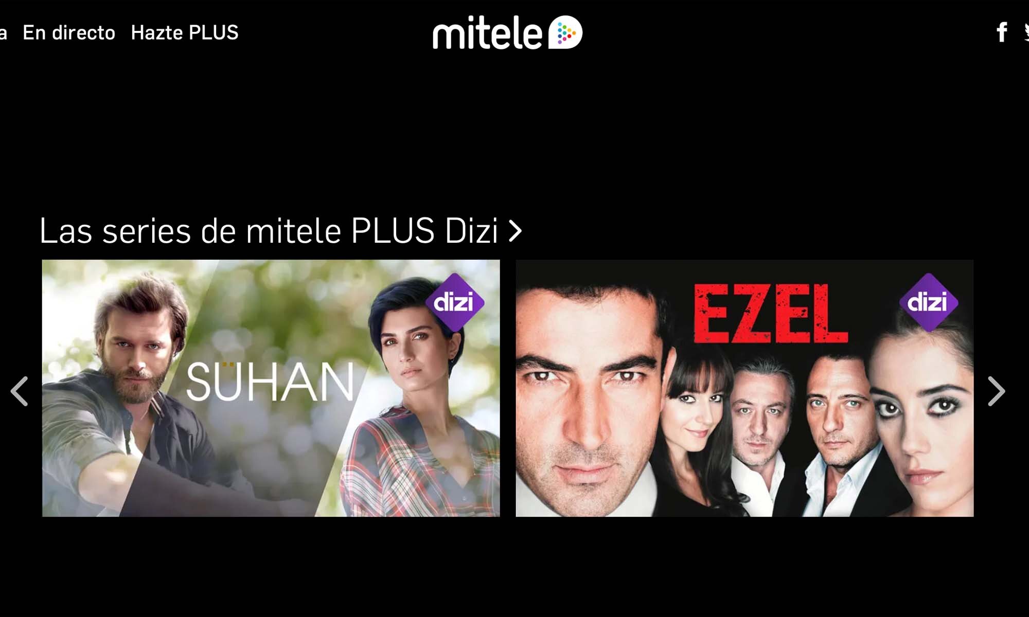 Interfaz de Mitele PLUS Dizi, dedicado a la ficción turca