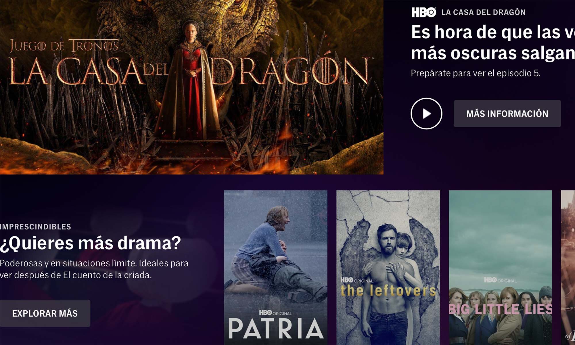 Interfaz de HBO Max España