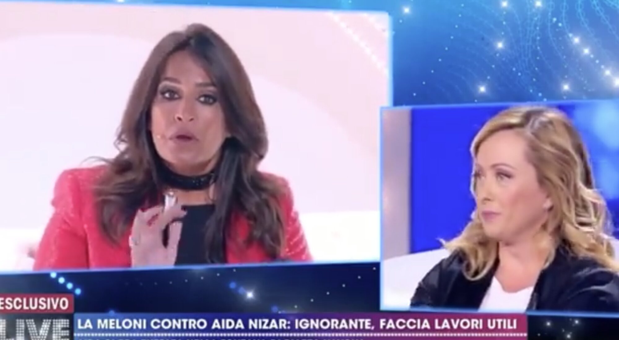 Debate televisado entre Aída Nízar y Giorgia Meloni