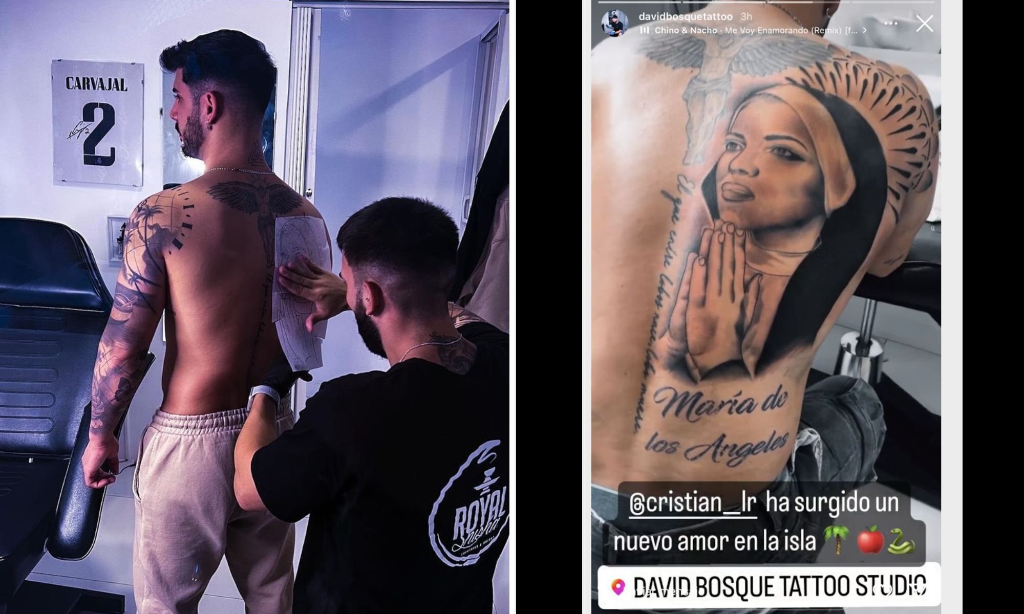 Cristian López tatuándose a María de los Ángeles
