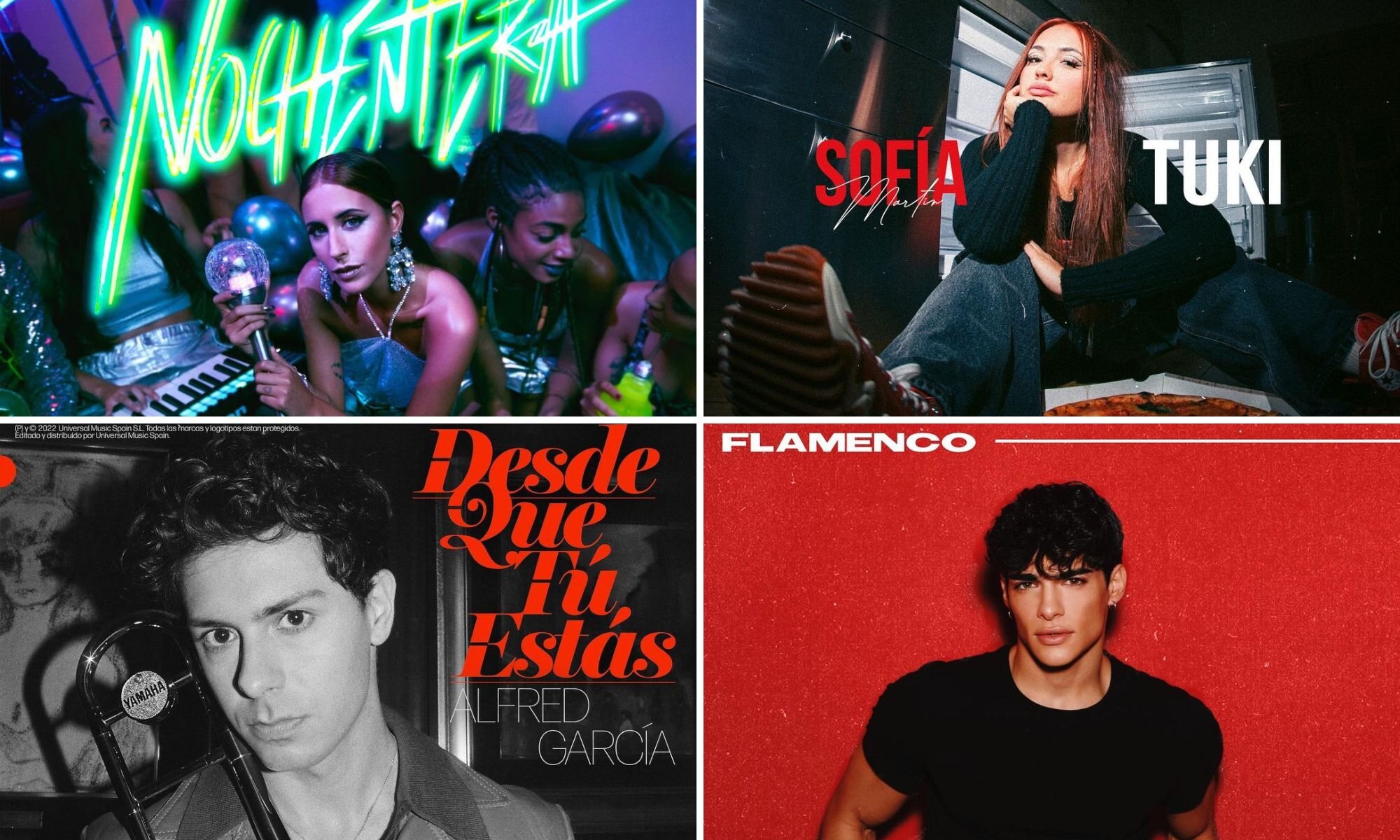 Portadas de las canciones de Aldred García, Aritz Aren, Vicco y Sofía Martín, participantes del Benidorm Fest 2023