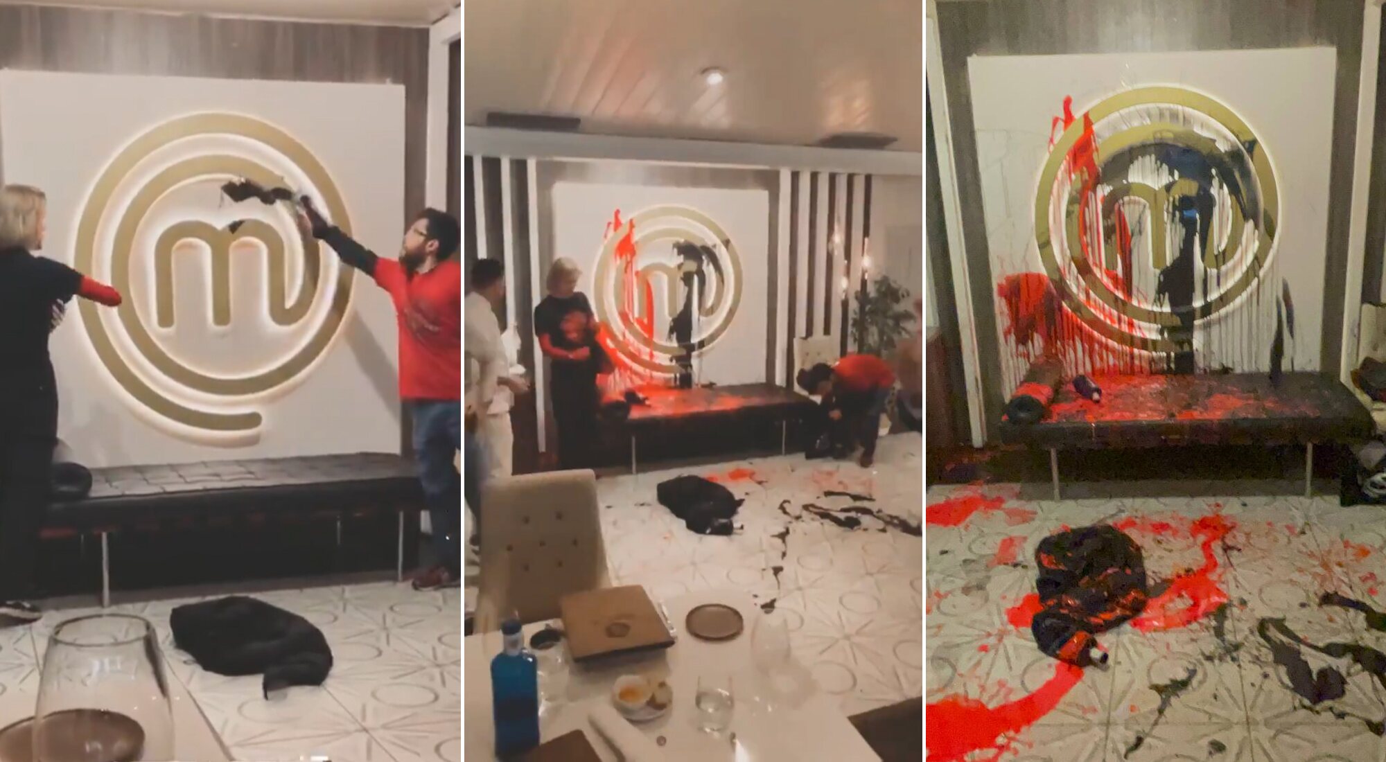 Imágenes captadas en el restaurante de 'MasterChef' durante la protesta de activistas de Futuro Vegetal