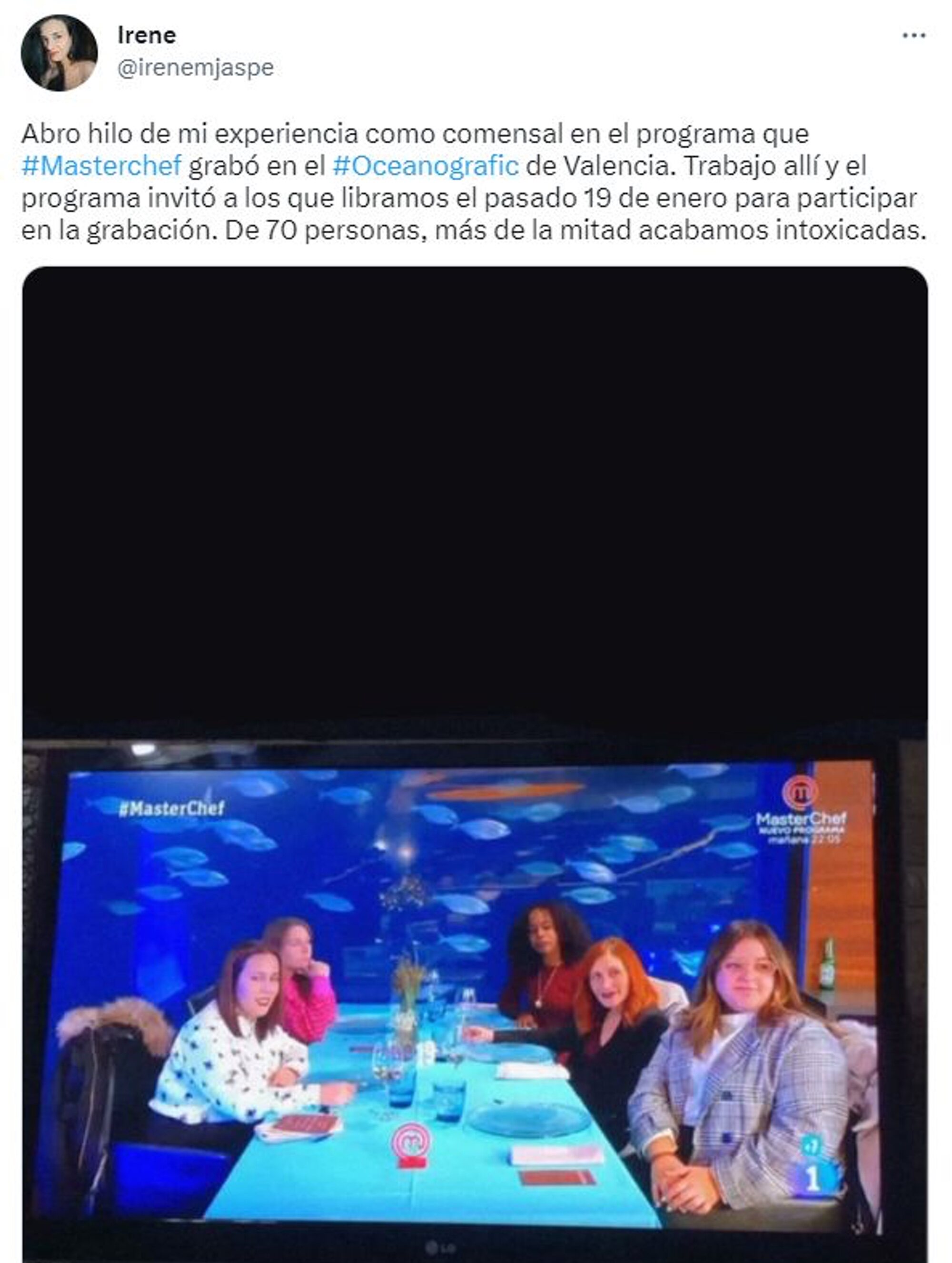Tuit inicial del hilo sobre la intoxicación en 'MasterChef 11'