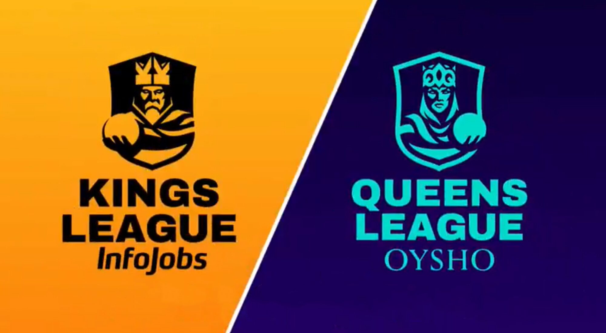 Logos de la Kings League Infojobs y la Queens League Oysho