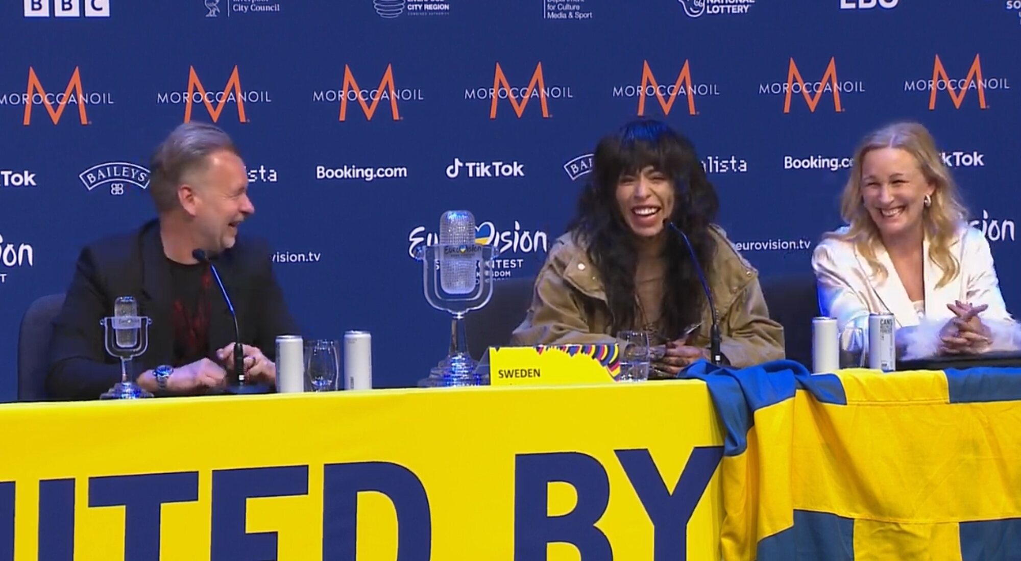 Loreen, junto a parte de su equipo, en la rueda de prensa tras ganar Eurovisión 2023