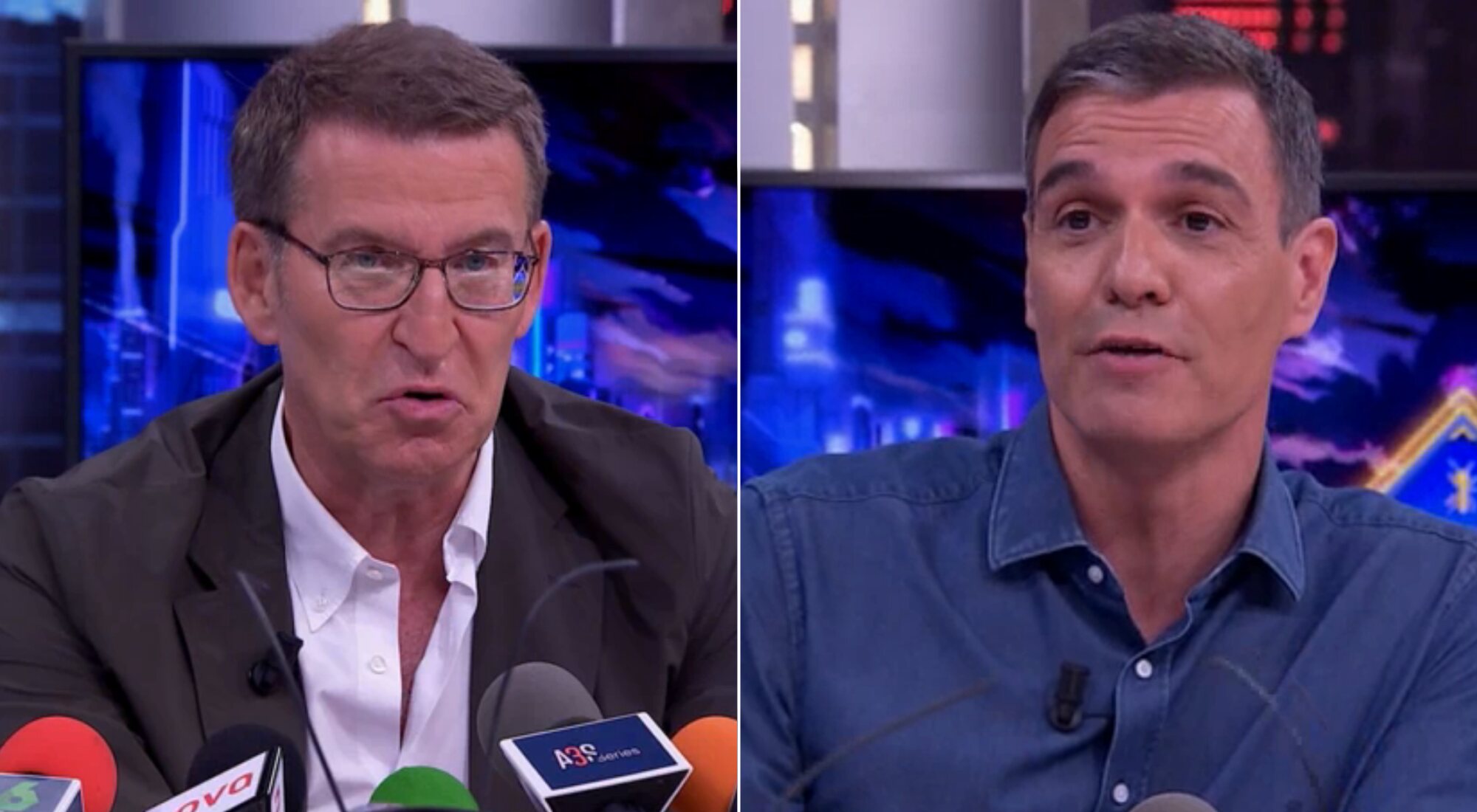 Alberto Núñez Feijóo y Pedro Sánchez en 'El Hormiguero'
