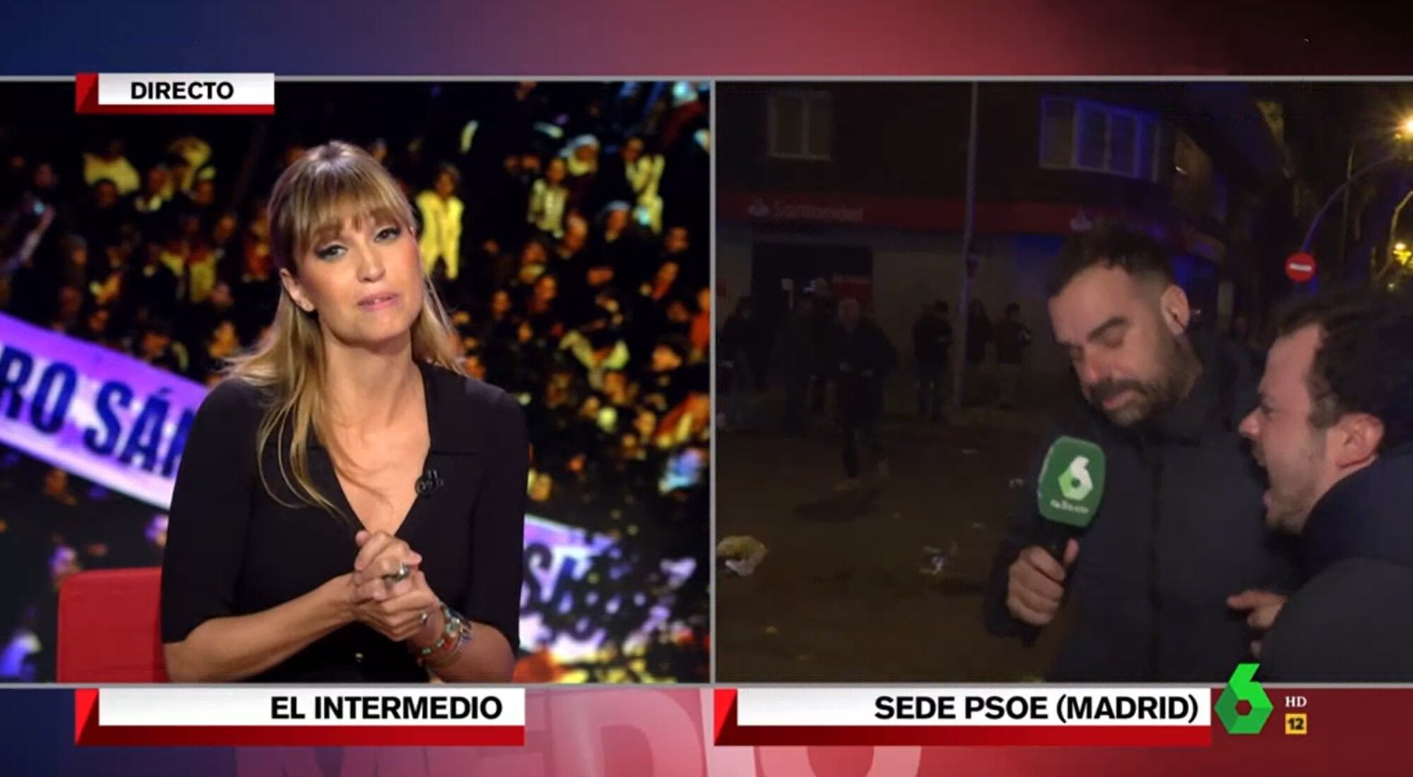 Sandra Sabatés presencia el acoso a Javier Bastida en directo en 'El intermedio'