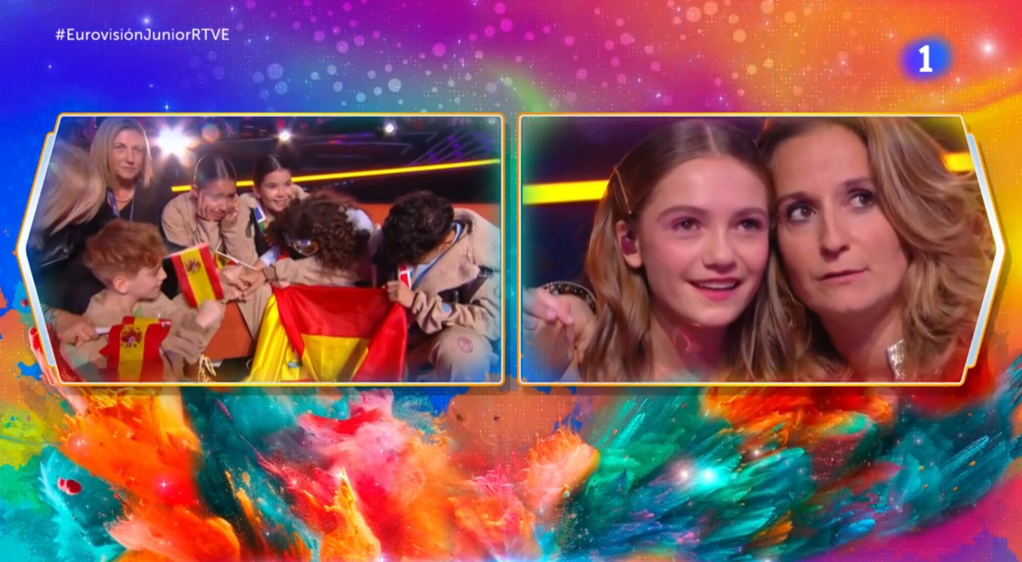 Las representantes de España y Francia antes de conocer la victoria de Zoé en Eurovisión Junior 2023