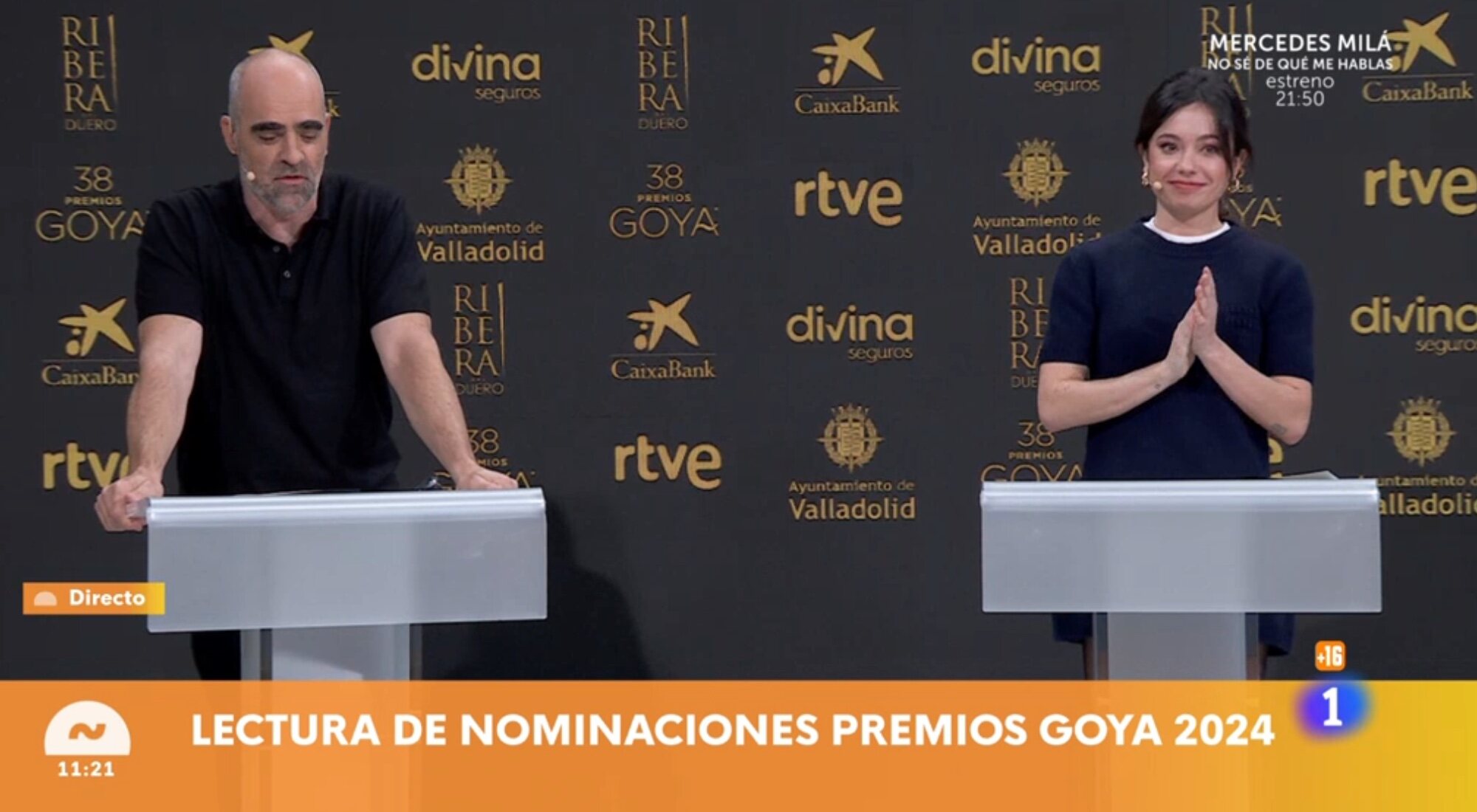 Luis Tosar y Anna Castillo en la lectura de nominados de los Premios Goya 2024