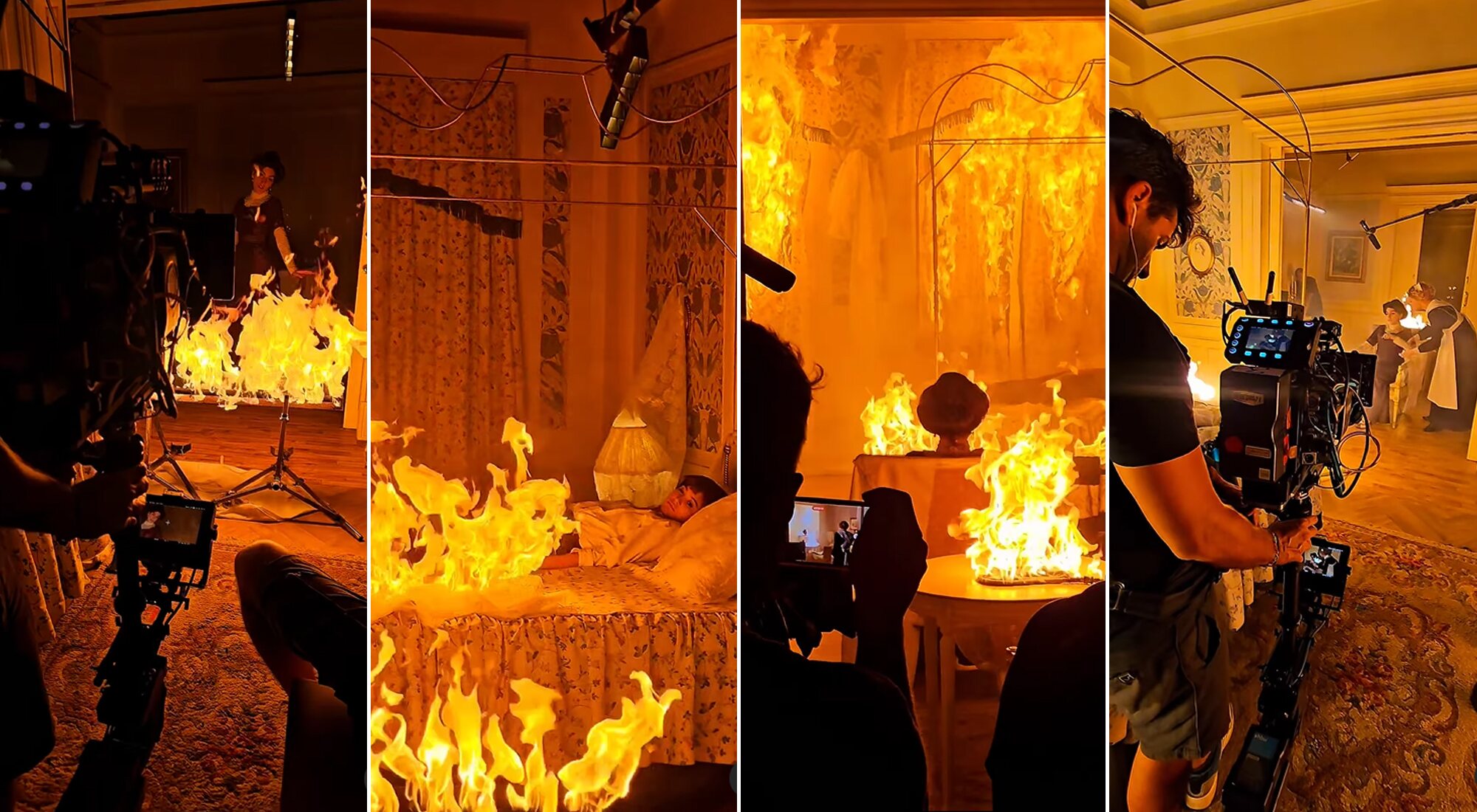 Imágenes del incendio de 'La promesa' detrás de las cámaras