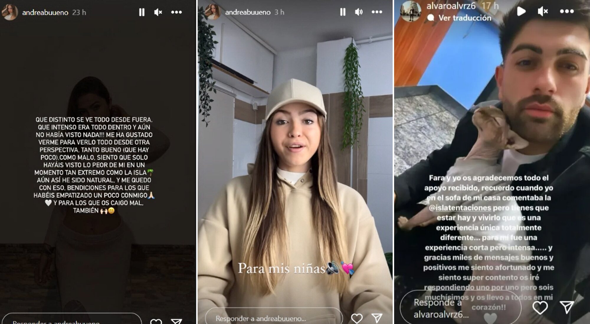 Algunos de los stories compartidos por Andrea y Álvaro tras concluir su paso por 'La isla de las tentaciones 7'