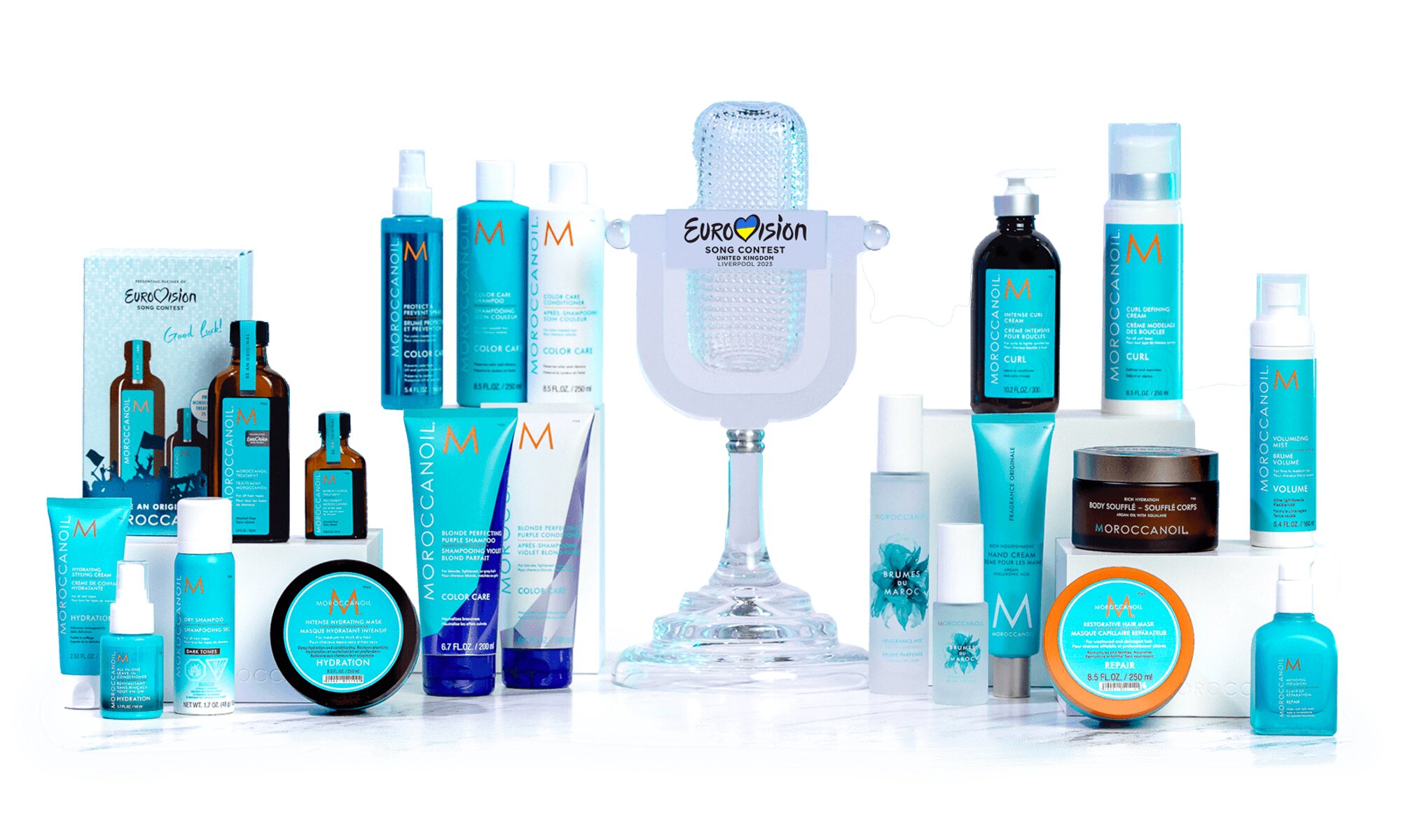 Moroccanoil junto al micrófono de cristal de Eurovisión 2023