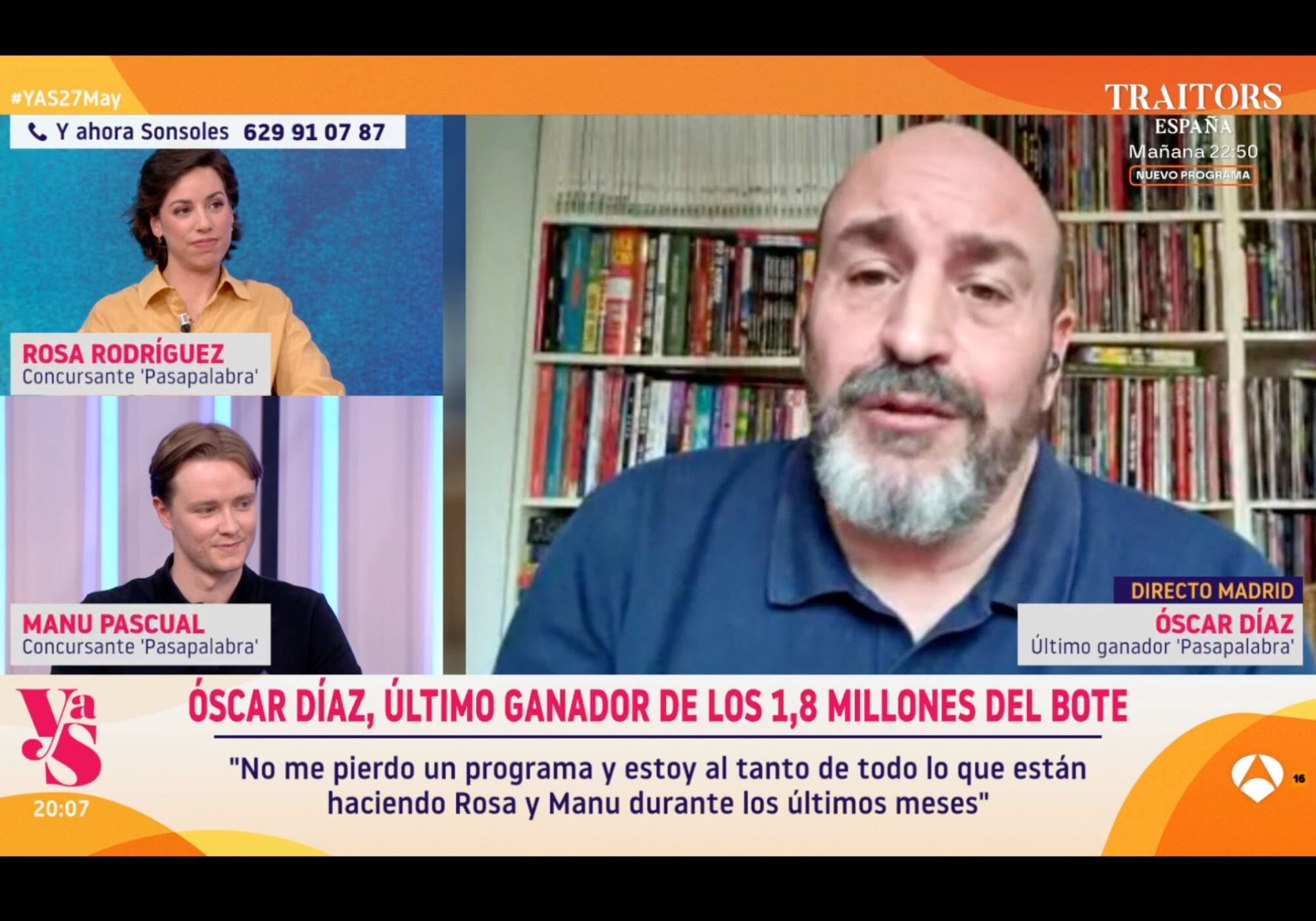 Óscar Díaz, último ganador de 'Pasapalabra', también apareció en 'Y ahora Sonsoles'