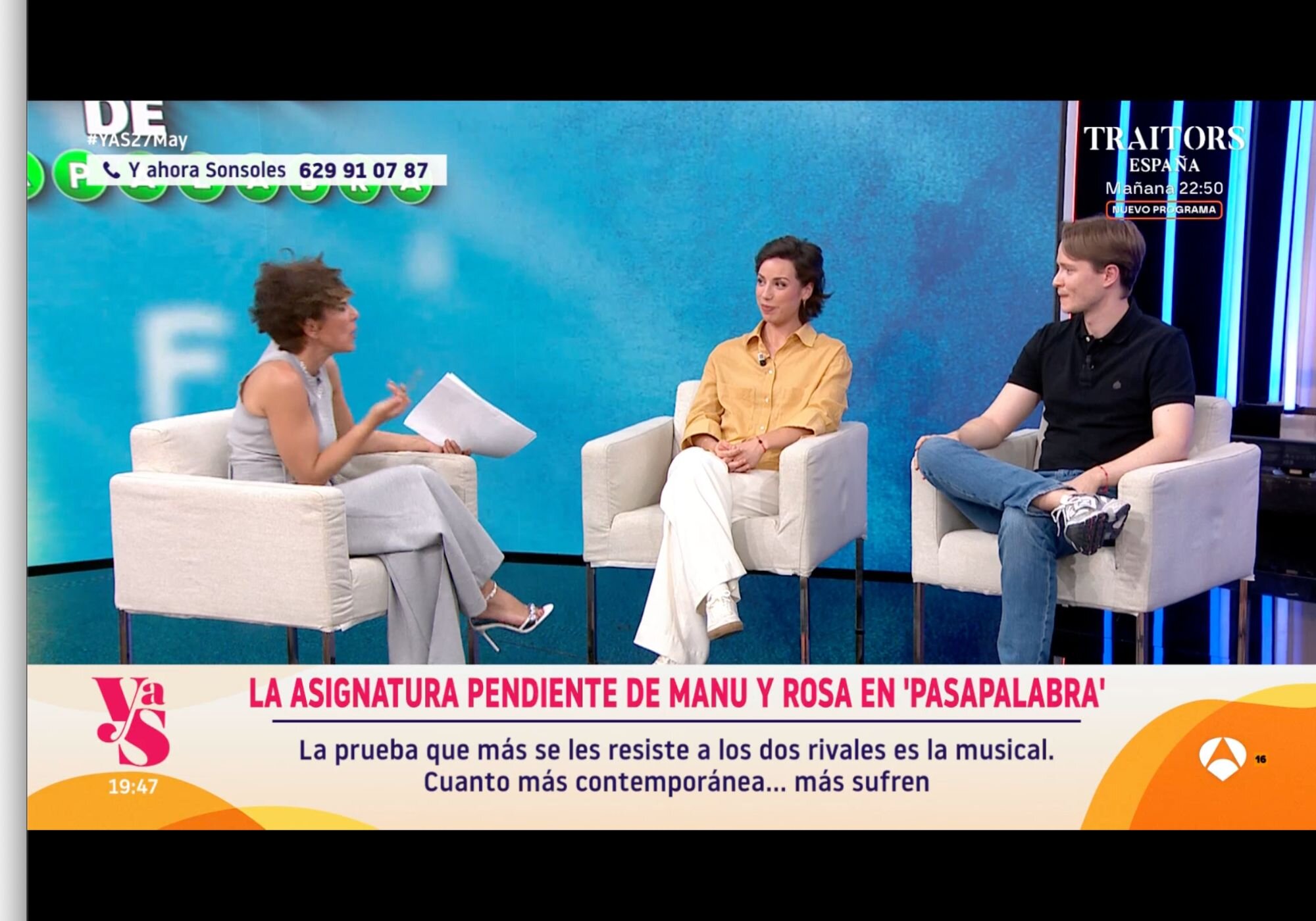 Rosa Rodríguez y Manu Pascual visitaron a Sonsoles Ónega en su programa 'Y ahora Sonsoles'