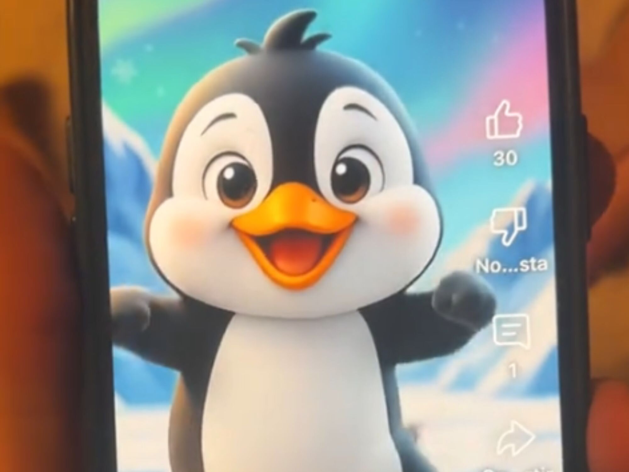 Soraya Arnelas enseñándole el vídeo del pingüino bailando a su hija Olivia