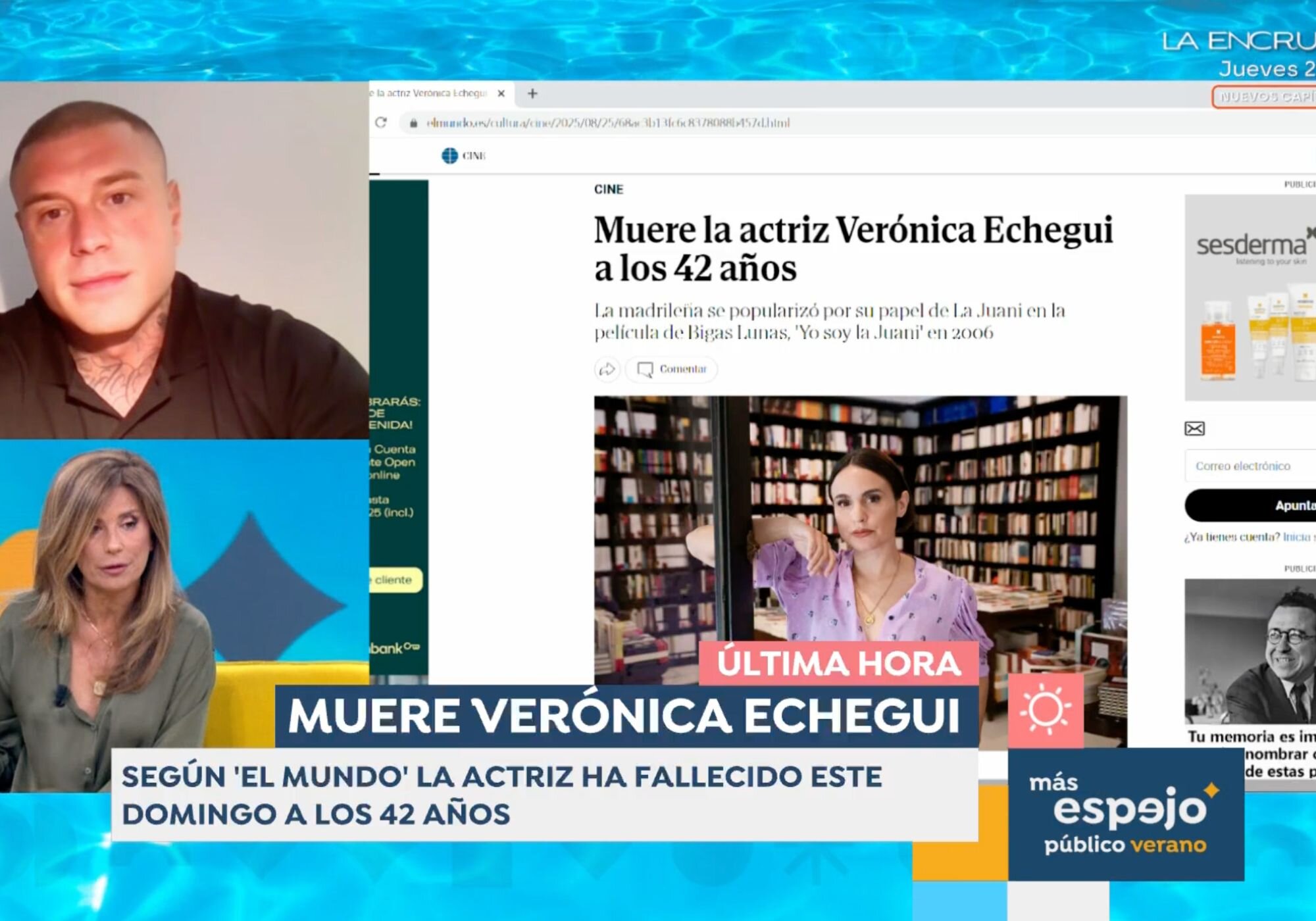 Gema López interrumpió la entrevista que estaba haciendo a Adrián Rodríguez para dar la noticia de la muerte de Verónica Echegui