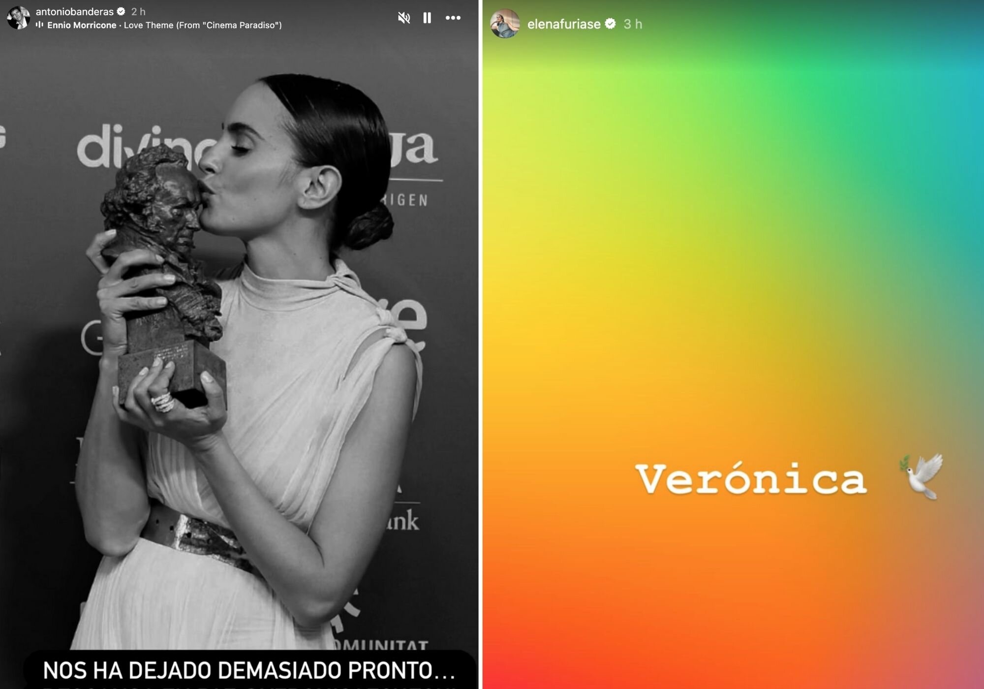 Antonio Banderas y Elena Furiase han compartido mensajes en Instagram tras el fallecimiento de Verónica Echegui