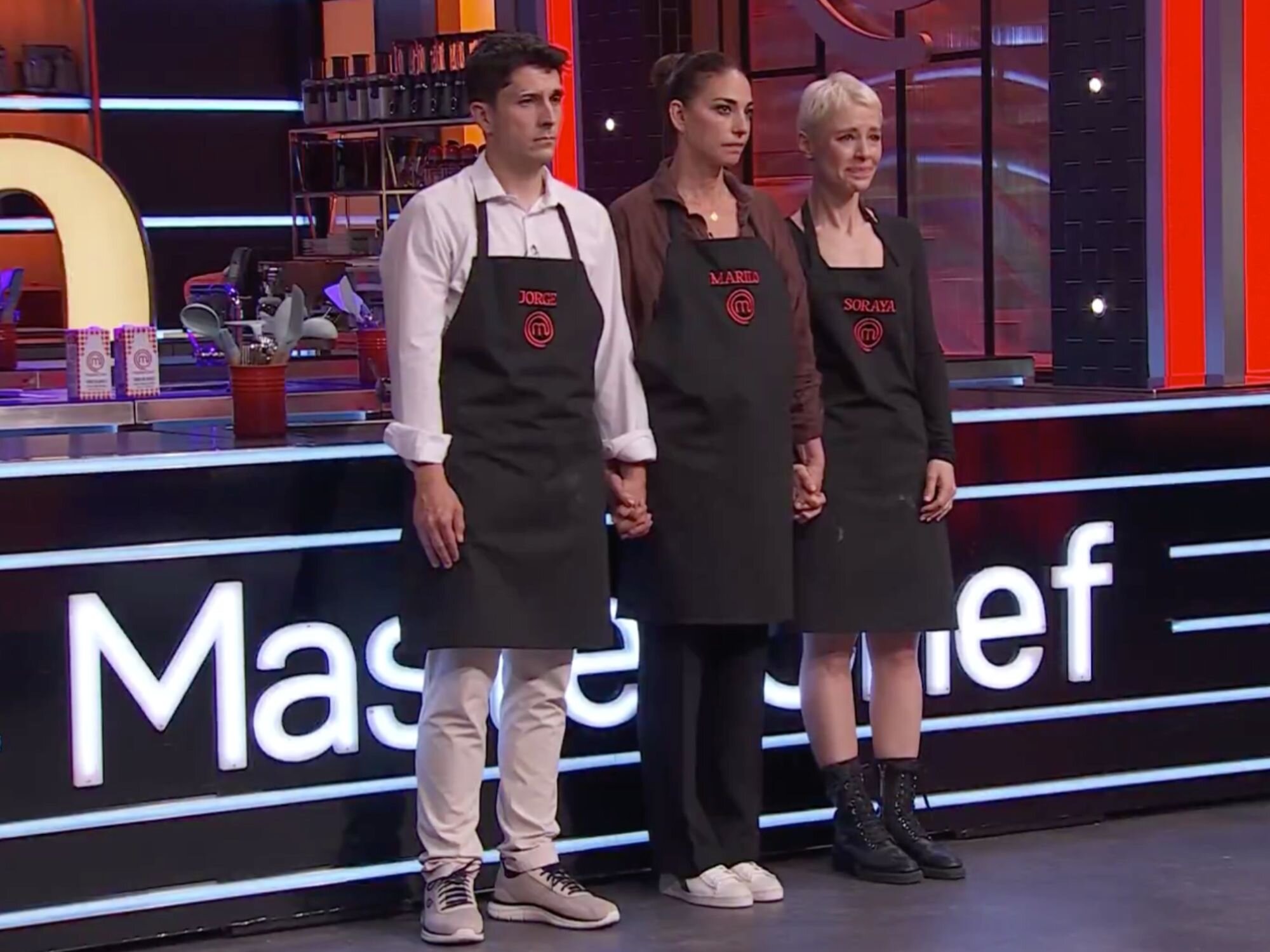 Jorge Luengo, Mariló Montero y Soraya Arnelas antes de conocer el segundo expulsado de 'MasterChef Celebrity'