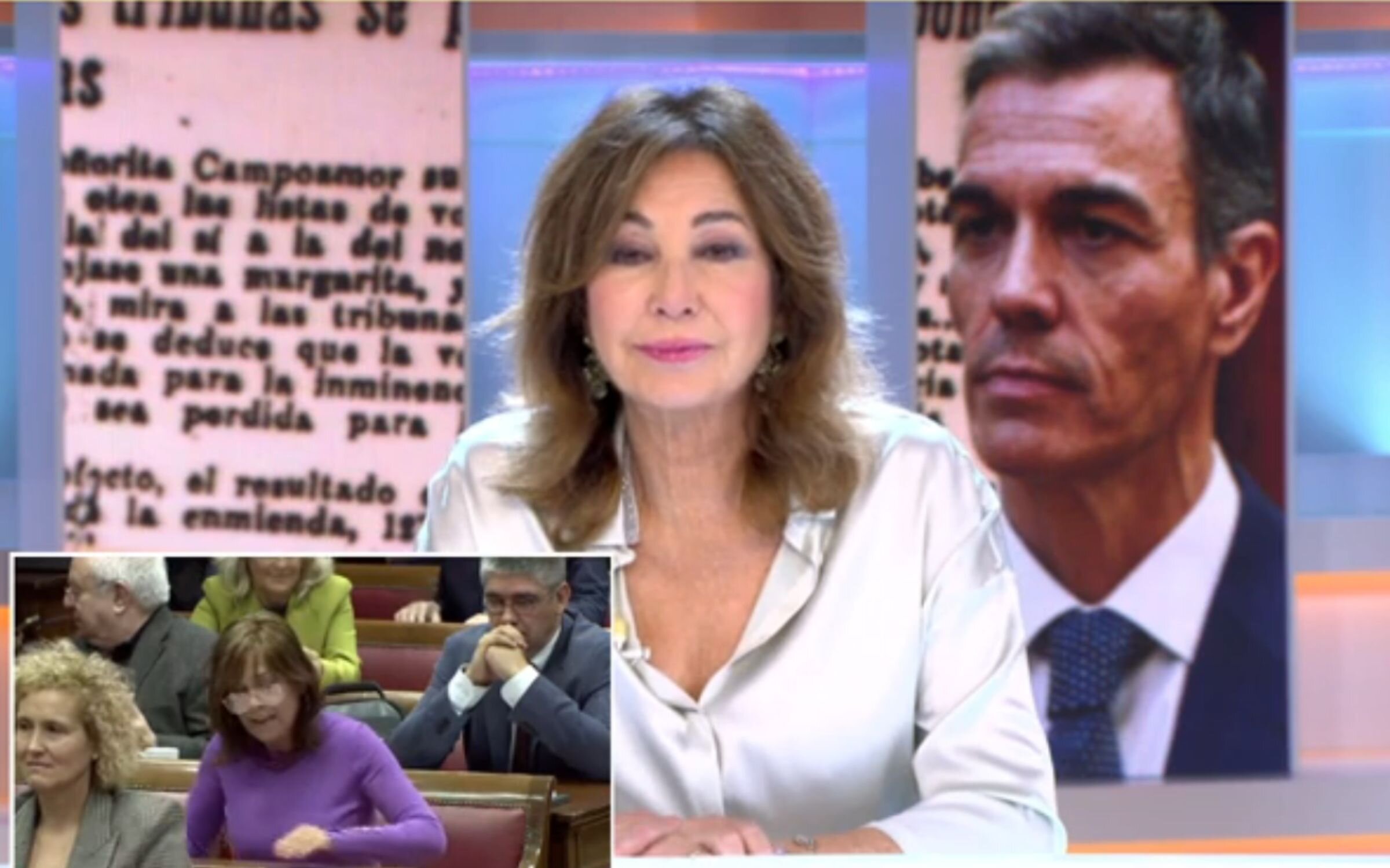 Ana Rosa Quintana presentando 'El programa de Ana Rosa' durante la comparecencia de Pedro Sánchez