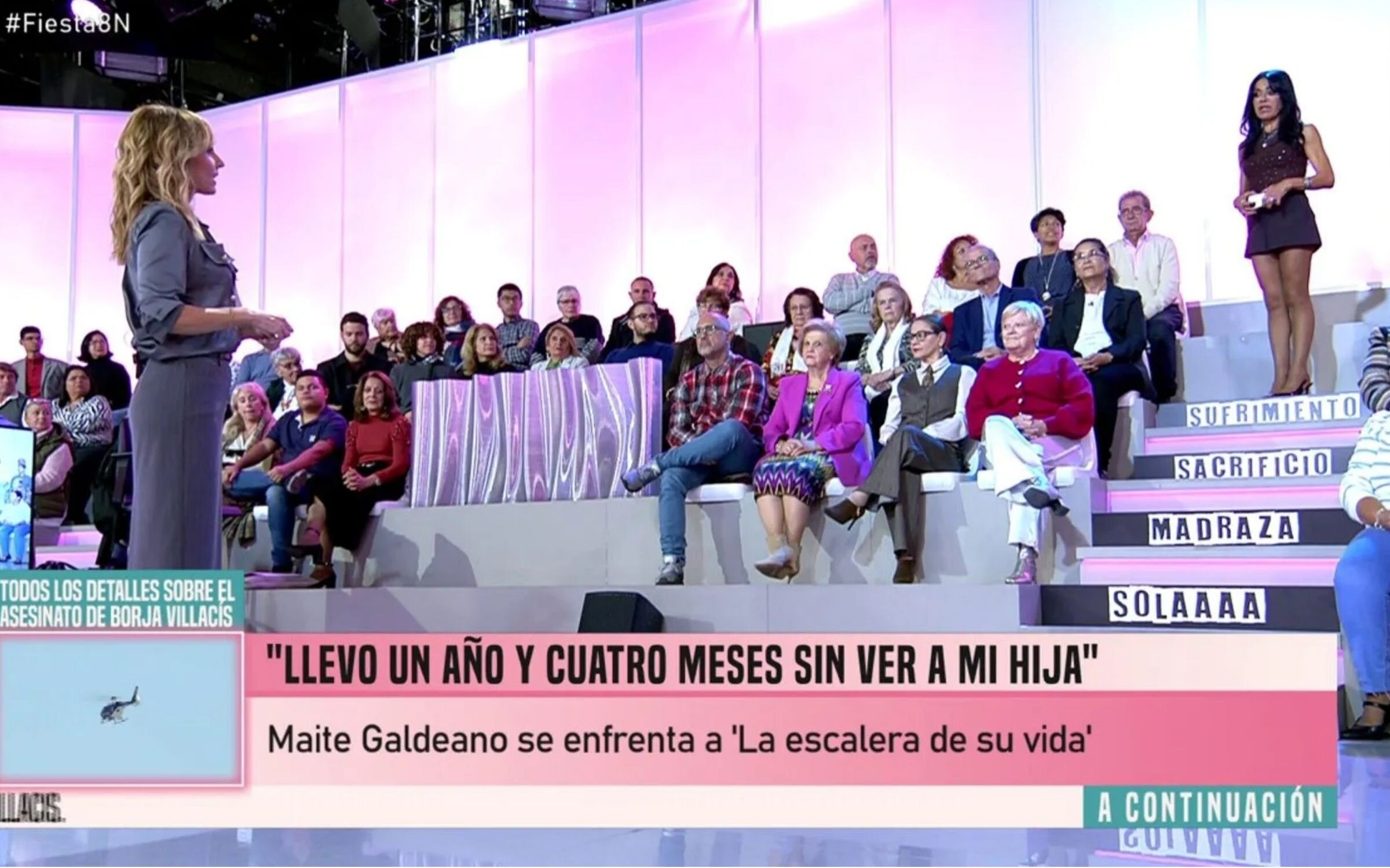 Maite Galdeano junto a Emma García durante 'La escalera de su vida' en 'Fiesta'