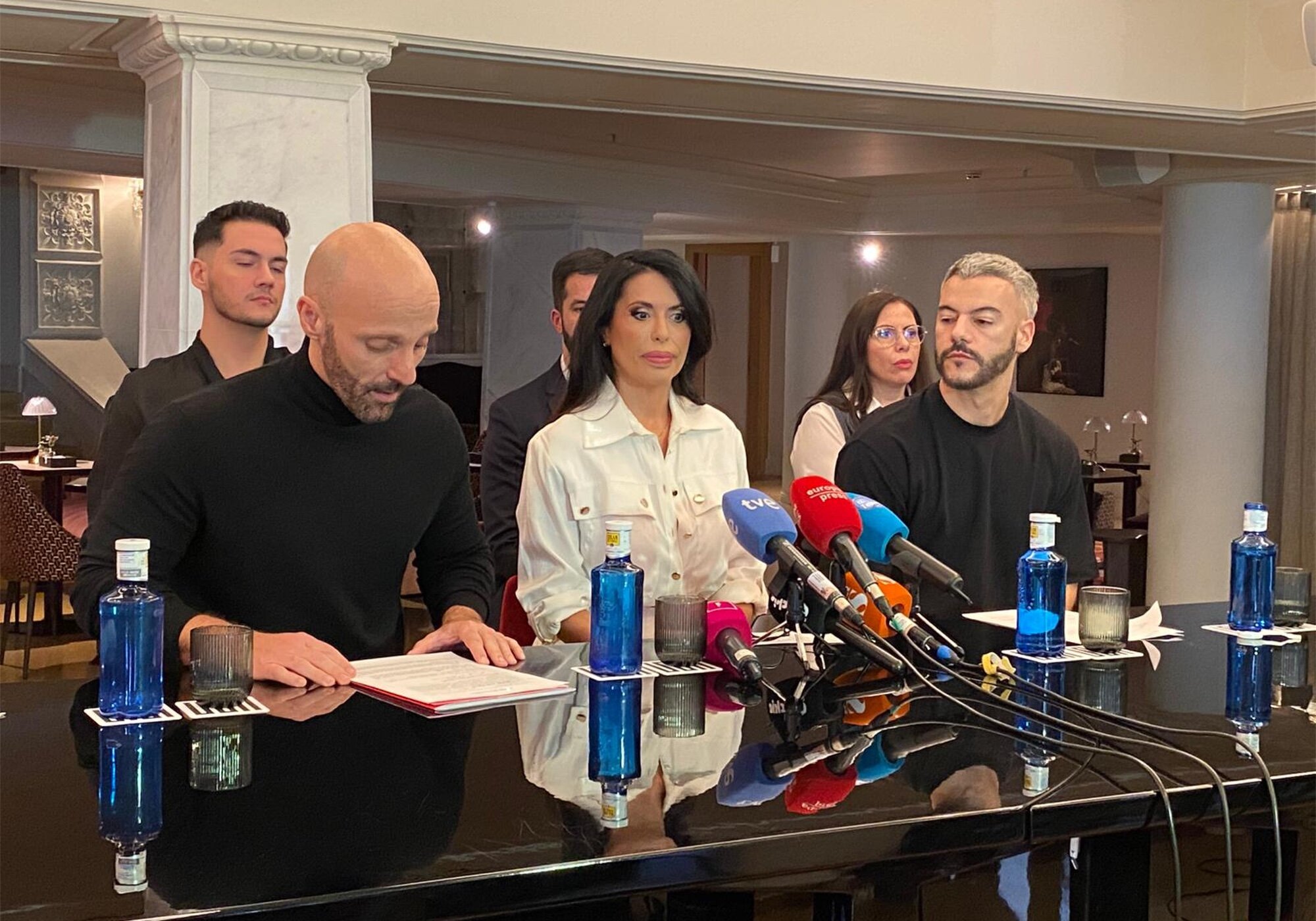 Ferran Poca, Selena Leo y David Marcos en el encuentro con la prensa