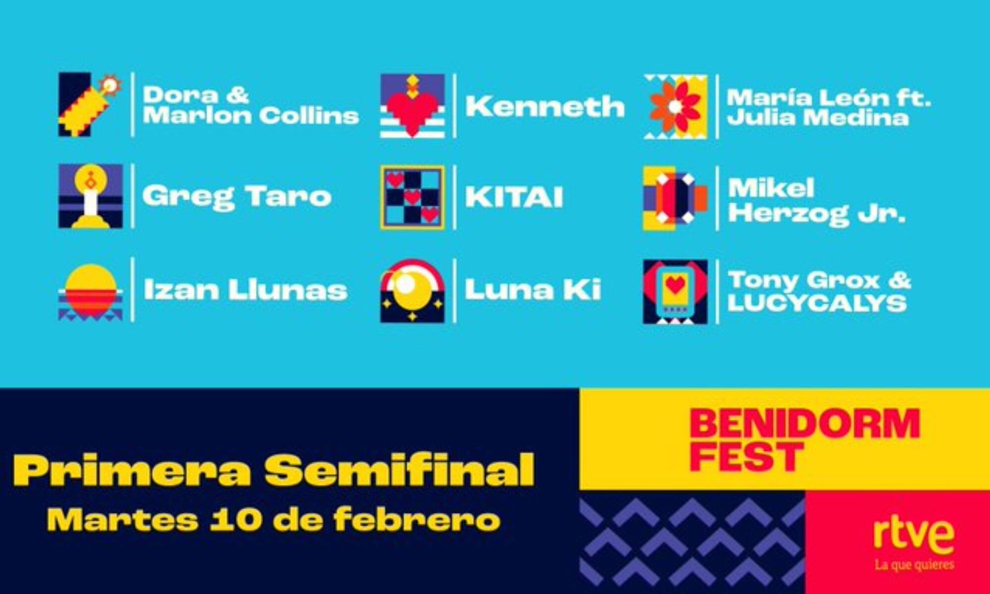 Imagen con el listado de artistas que actuarán en la primera Semifinal del Benidorm Fest 2026