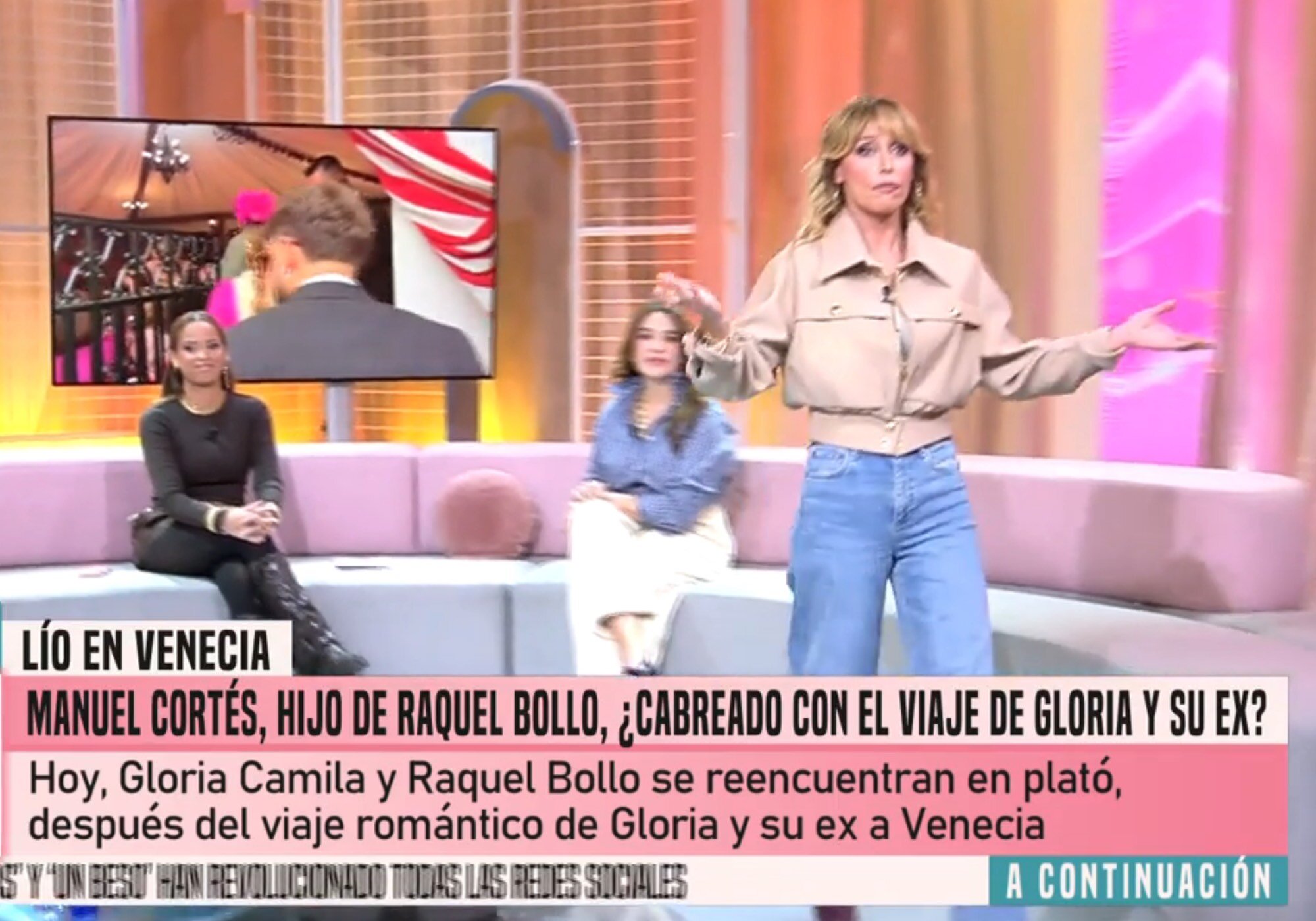 Emma García se levanta enfadad en 'Fiesta' mientras hablaba con Gloria Camila