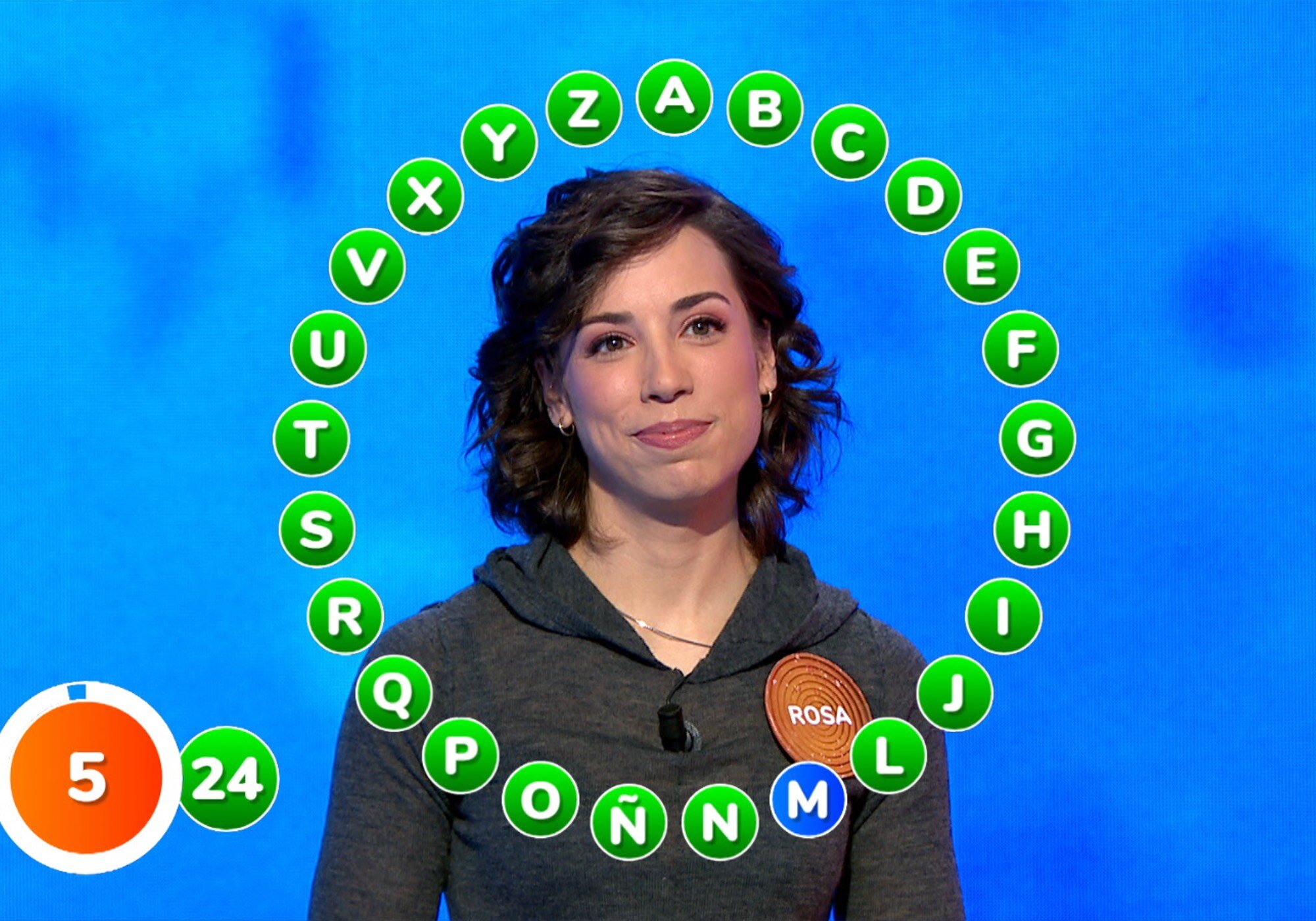 El rosco de Rosa en 'Pasapalabra', siendo la M la última letra