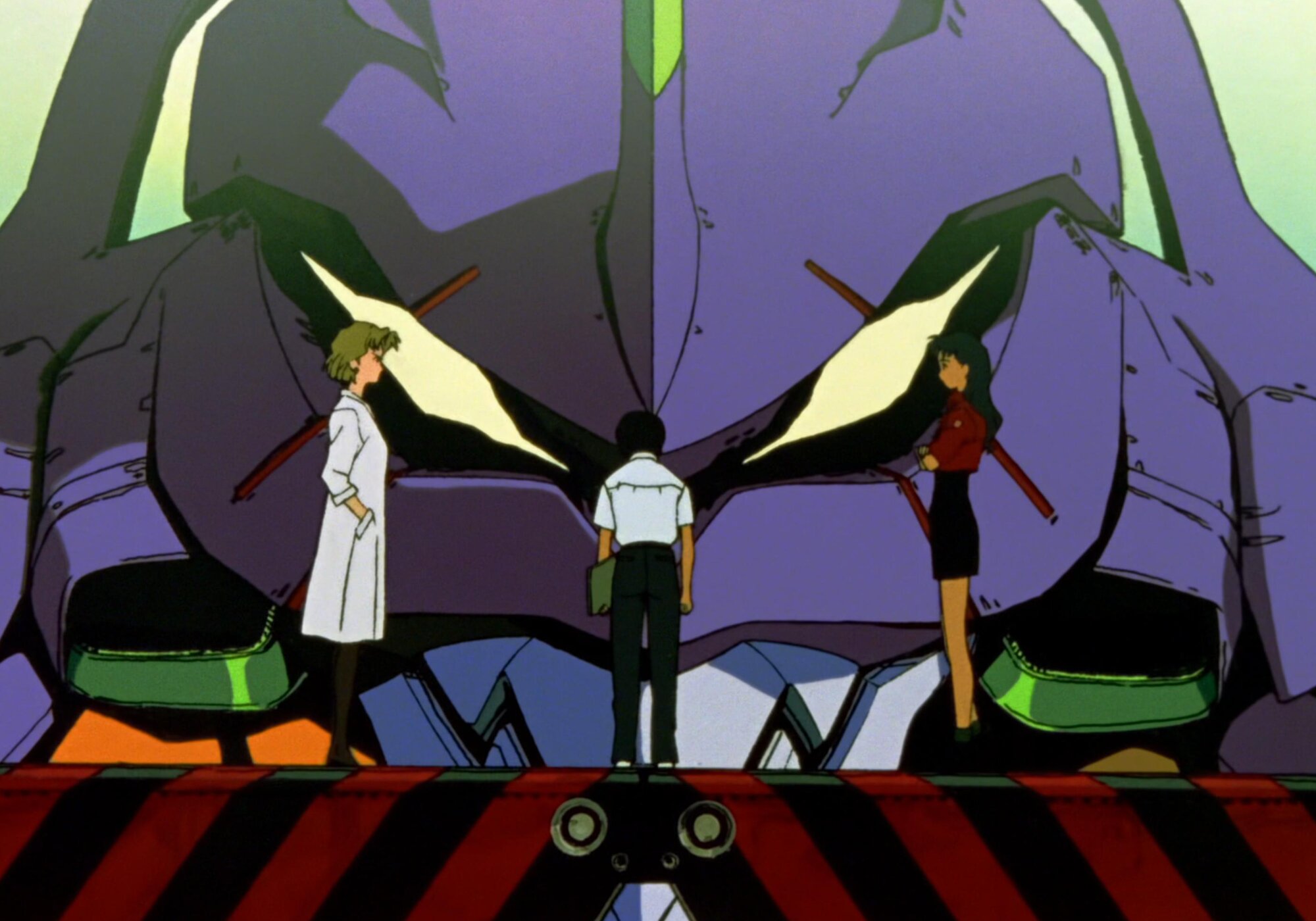 Shinji Ikari frente al EVA-01 en 'Neon Genesis Evangelion'