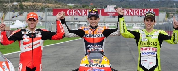 Stefan Bradl, Casey Stoner y Nico Terol