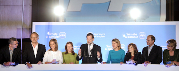 Mariano Rajoy en el balcón de Génova