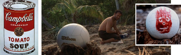 Sopas Campbell y fotograma de "Naufrago"