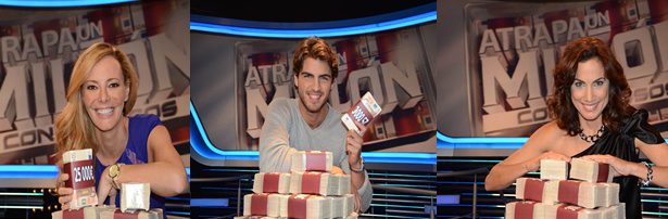 Paula Vázquez, Maxi Iglesias y Toni Acosta en 'Atrapa un millón'