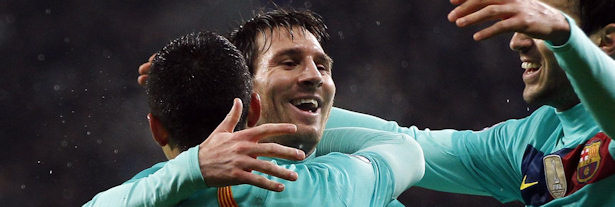Messi celebra uno de sus goles contra el Levante el pasado sábado.