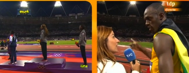Bolt pide a una periodista unos segundos para escuchar el himno de EE.UU