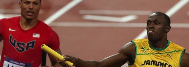 Usain Bolt tras ganar Jamaica los relevos 4x100 de Londres 2012