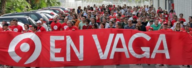 Los trabajadores de RTVV en la protesta de este jueves
