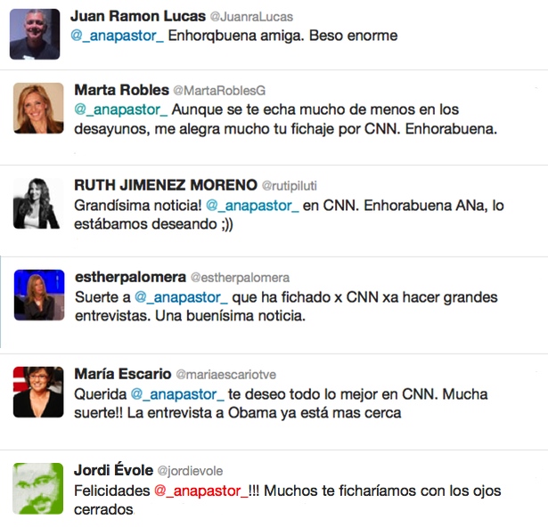 Periodistas famosos felicitan a Ana Pastor