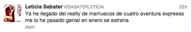 Leiticia Sabater tuitea su llegada a España