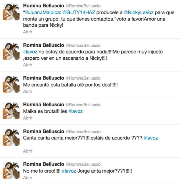 Declaraciones de Romina en Twitter