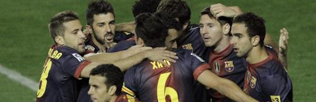 Los jugadores del FC Barcelona celebran un gol sobre el Alavés