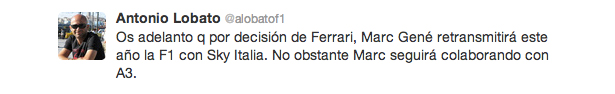 Antonio Lobato avanza que Gené seguirá colaborando con A3